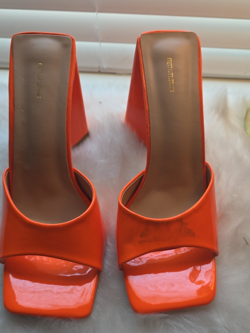 PLT Vibrant Orange Patent Slide Heels - Mules Sz 10